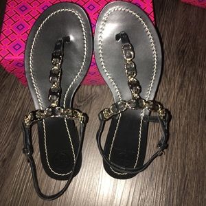 Tory Burch Gemini Black Leather Thong Sandal